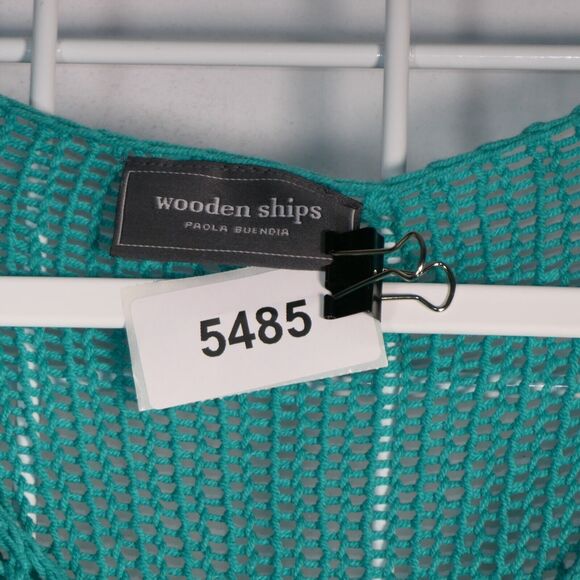 Wooden Ships Tunic Pullover Sweater Womens Small Green Open Knit Cotton Blend - Picture 9 of 9